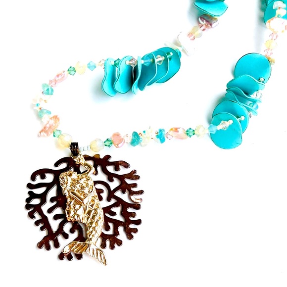 Handmade Mystical Mint Mermaid Statement Necklace - Picture 1 of 4